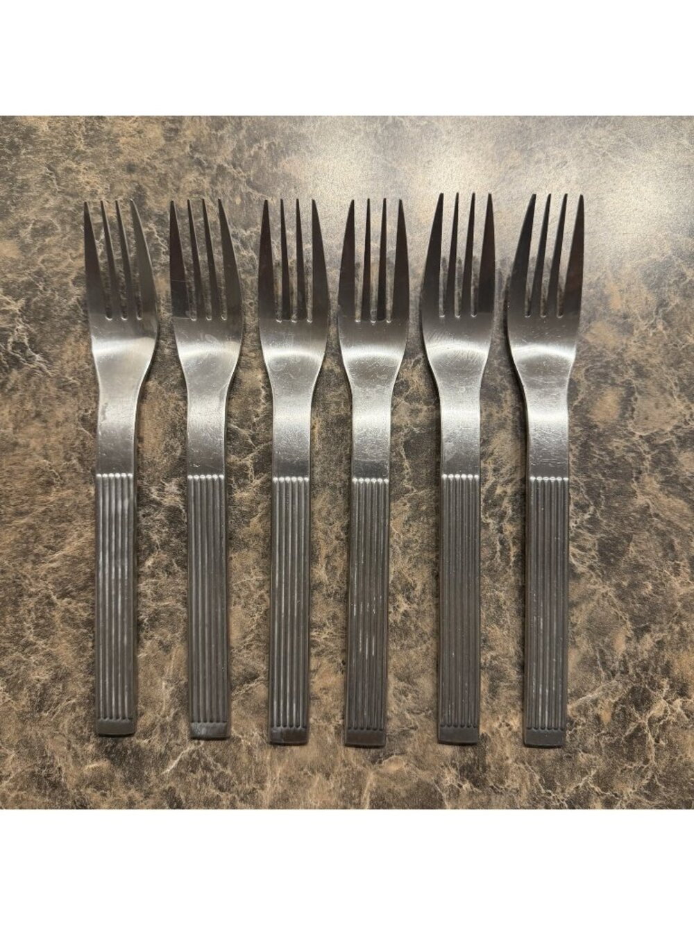 6 Dansk Thebe Stainless Dinner Forks Japan Satin Ribbed Flatware Replacement